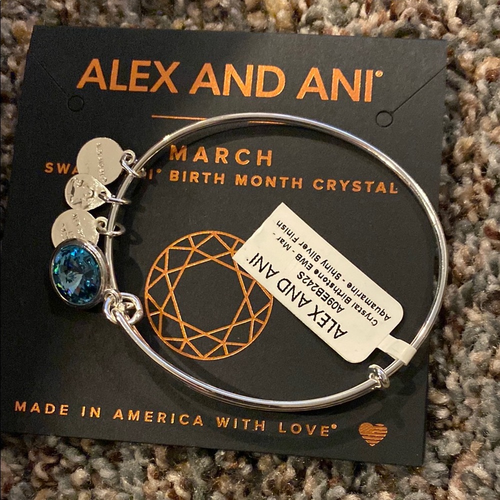 Alex and Ani Silver Bangle with Blue Crystal Charm